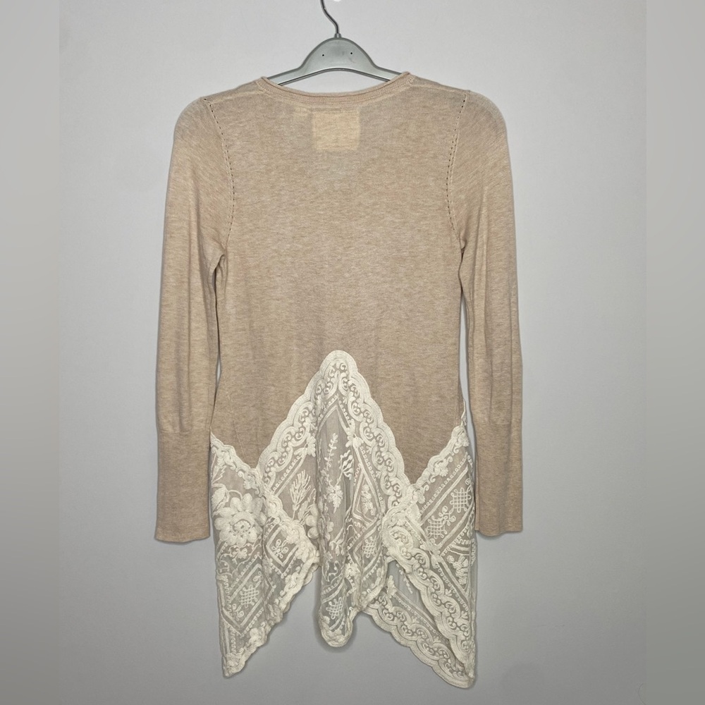 Anthropologie Angel of the North Sweater SzM Lace Hankerchief Hem Lagenlook Boho - Picture 8 of 12